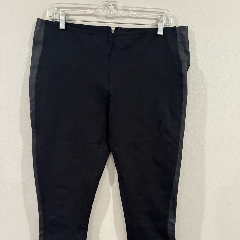 J. CREW Black Stretch Flat Front Ponte Pants With Leather Trim Size 14